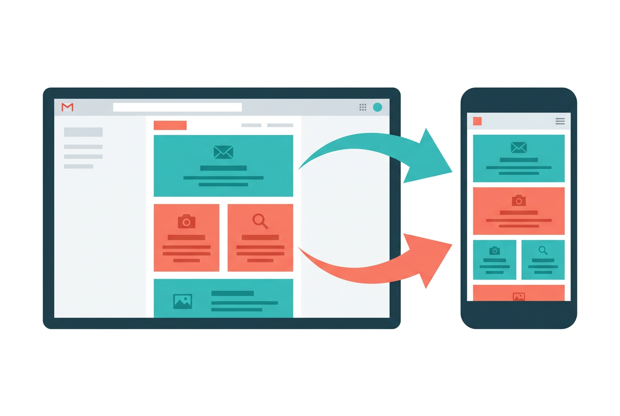E-mail template die zich aanpast van breed desktopscherm naar smalle telefoonweergave
