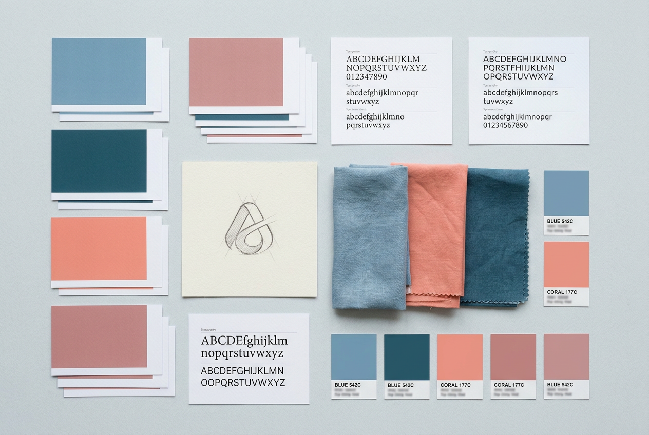 De zeven onderdelen van een huisstijlhandboek: logo, kleuren, typografie, beeldstijl en tone of voice