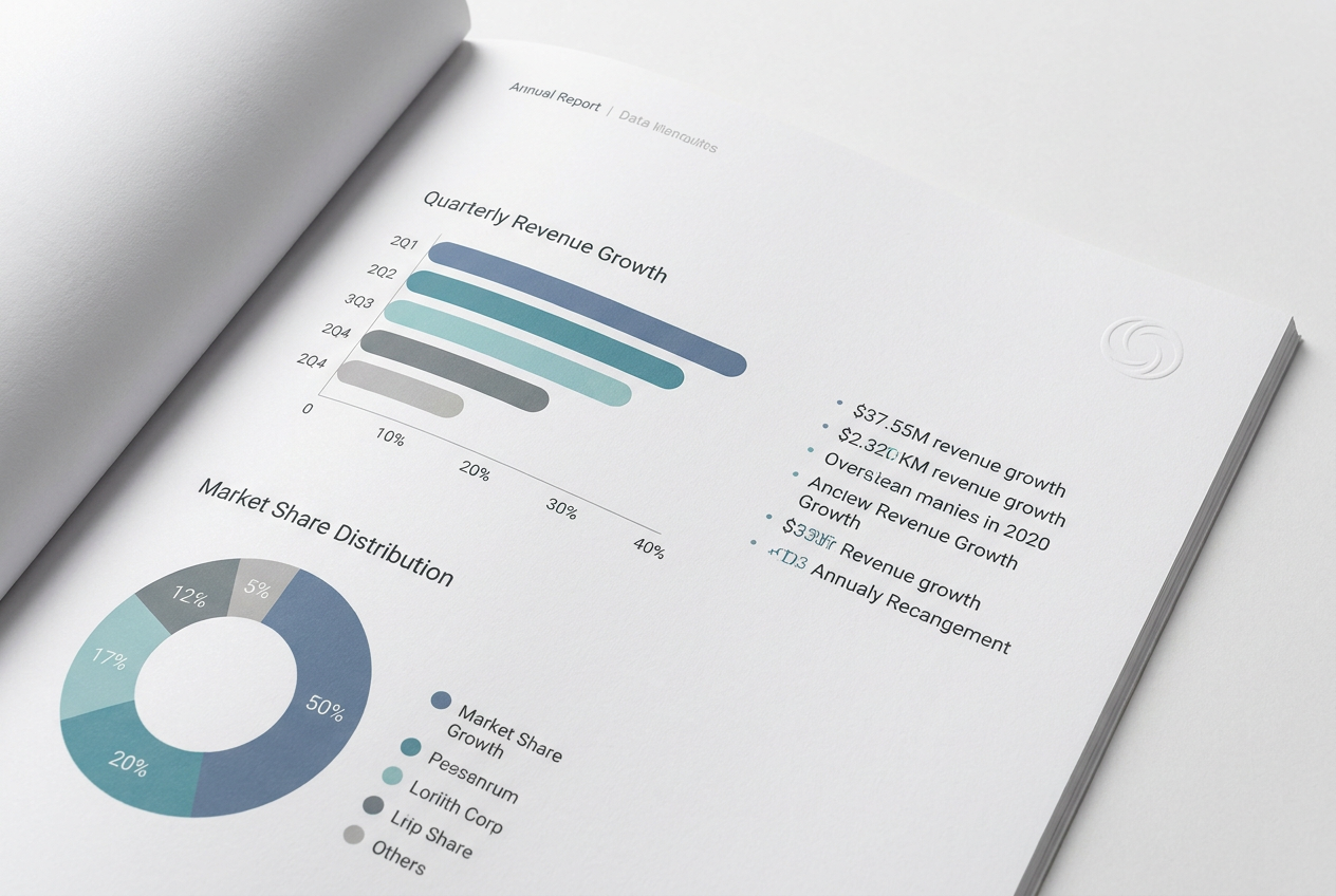 Binnenpagina van een jaarverslag met heldere grafieken en datavisualisatie in een consistente huisstijl