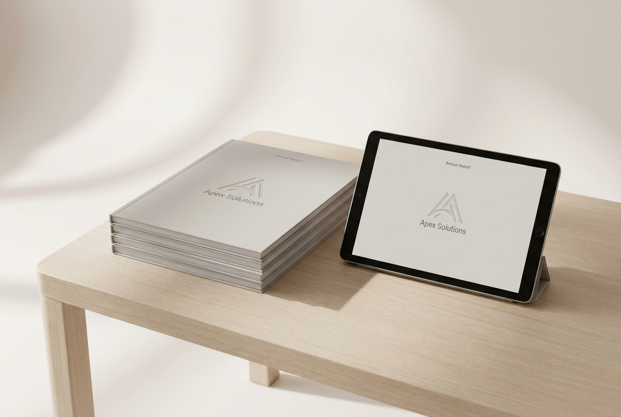 Gedrukt jaarverslag naast een tablet met de digitale versie van hetzelfde verslag