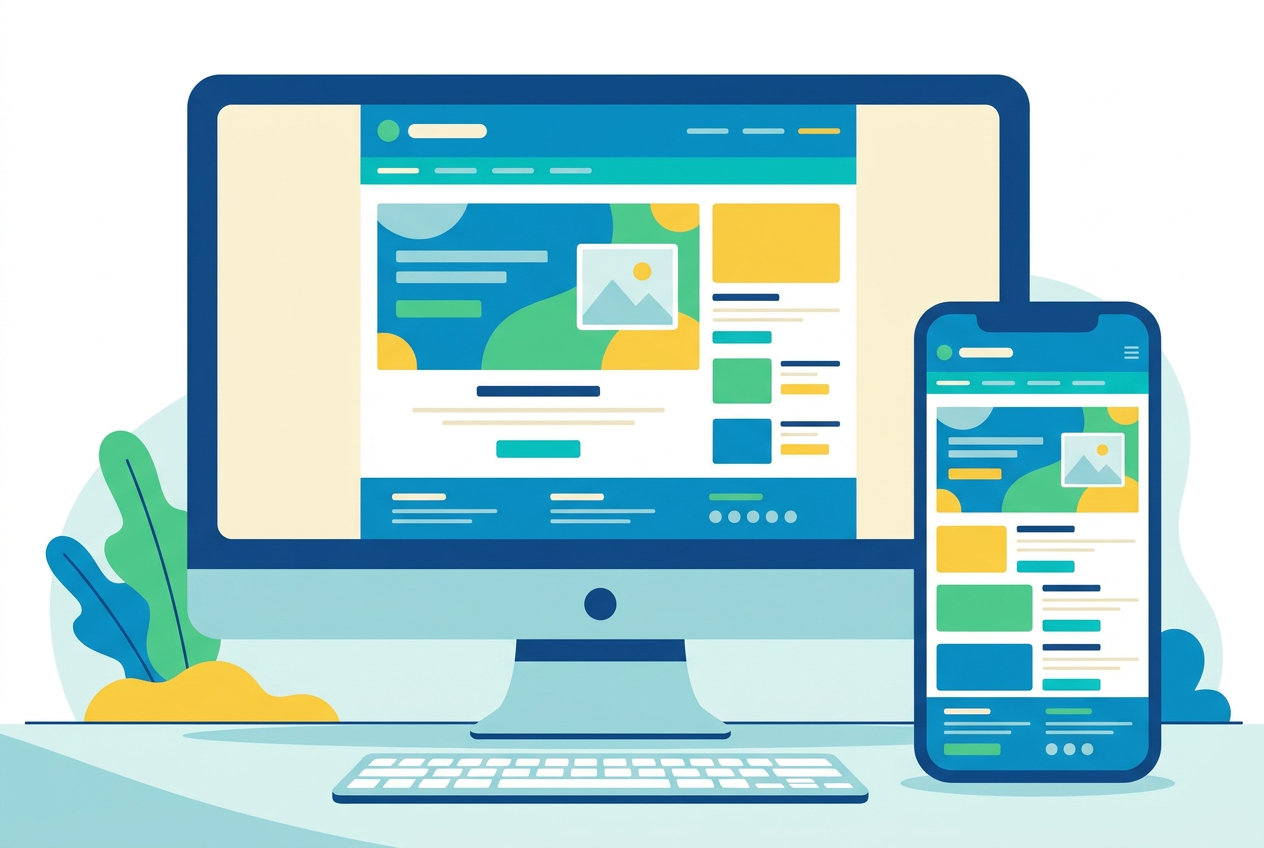 Nieuwsbrief ontwerp weergegeven op zowel een desktop monitor als een smartphone