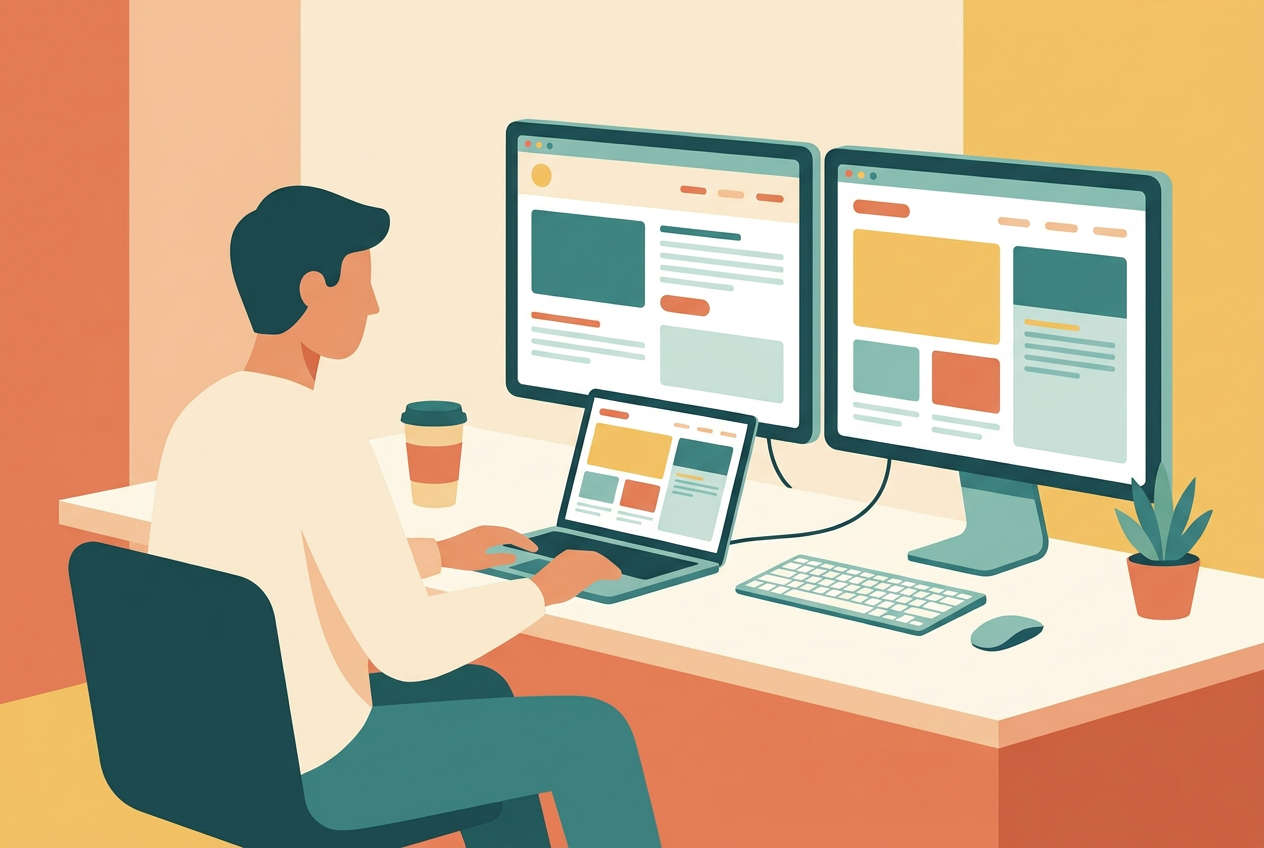 Freelancer aan het werk aan webdesign op kantoor